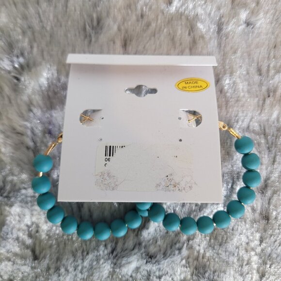 Rebecca Malone Turquoise Beaded Hoop Earrings Gold Tone Lightweight Statement - Picture 3 of 3